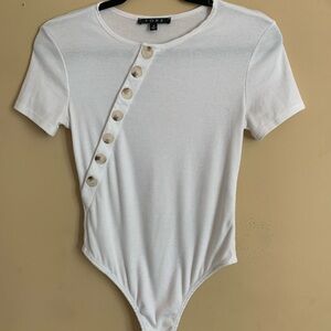 FORE White Ribbed Bodysuit Size S
